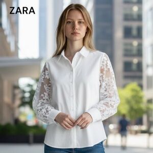 ZARA COTTON SHIRT TOP BLOUSE LACE med